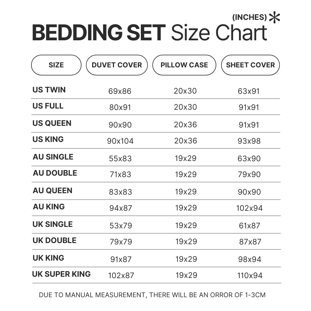 Bedding Set Size Chart - Scooby Doo Shop